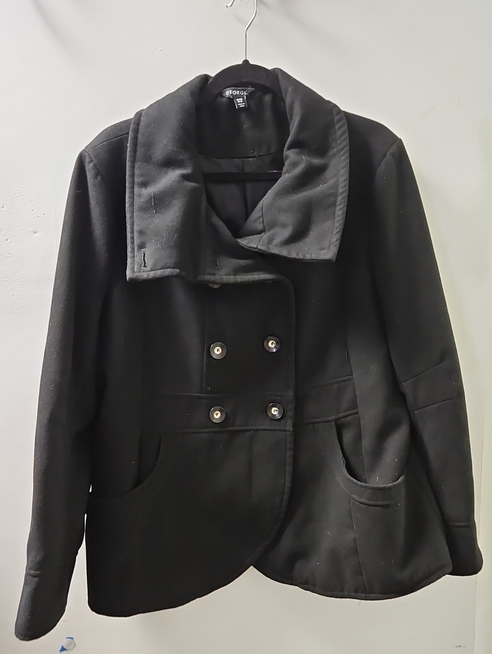 George Women's Black Double-Breasted Pea Coat with Wide Collar